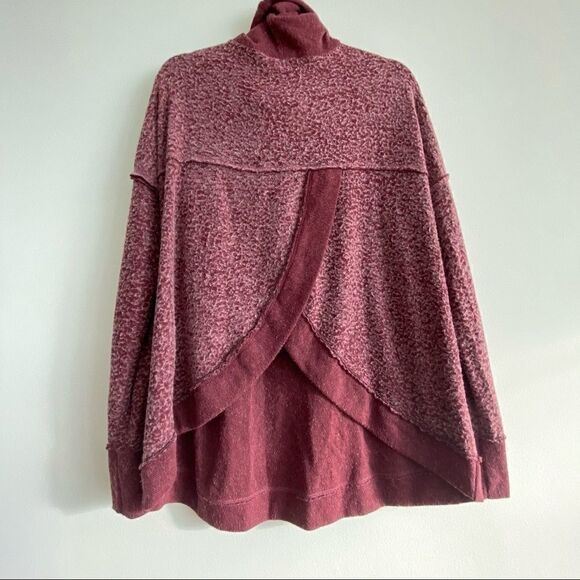 Hummingbird Burgundy Fuzzy Split Back Turtleneck - Picture 2 of 7